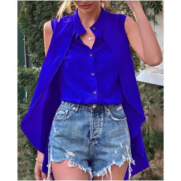 Boho Red Button up Layered Sleeveless Top Work Office - Picture 6 of 8